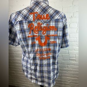 True Religion Vintage Big T Western Short Sleeve Plaid Shirt Men’s Size 3XL
